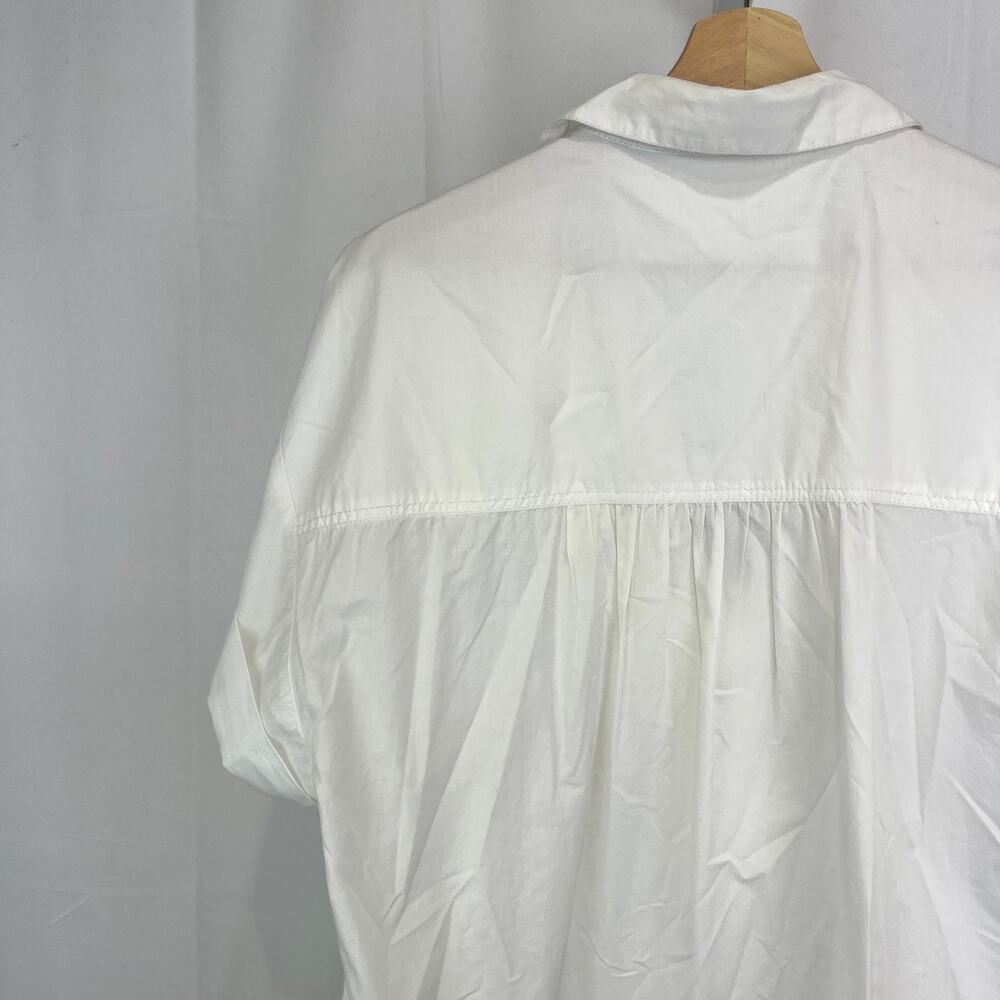 PILCRO Anthropologie S Short Sleeve Reworked Ruffled Blouse V Neck Popover White - Picture 8 of 11